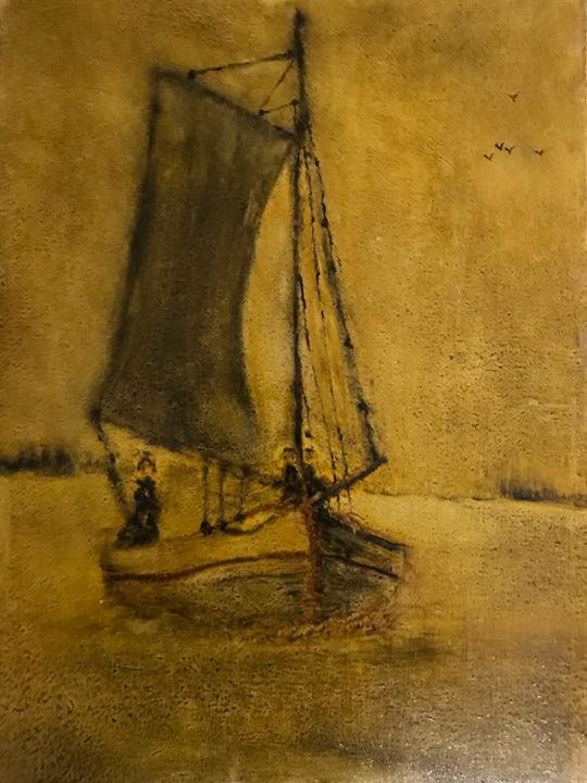 Peinture intitulée "seuls-en-mer.jpg" par Lucien Bontemps, Œuvre d'art originale, Huile