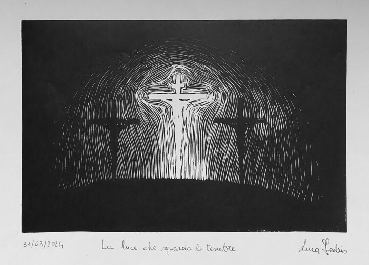 Gravures & estampes intitulée "La luce che squarci…" par Luca Federici, Œuvre d'art originale, Linogravures