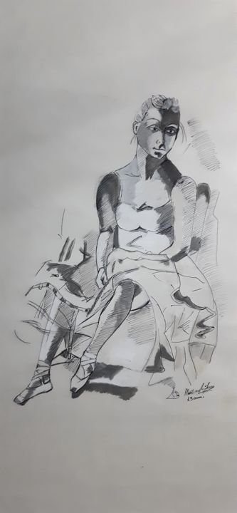Drawing titled ""La ballerina"" by Luca Martinoli, Original Artwork, Ink