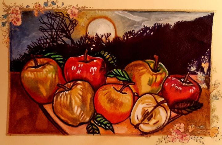 Disegno intitolato "Il frutto proibito" da Luca Martinoli, Opera d'arte originale, Pastello Montato su Cartone