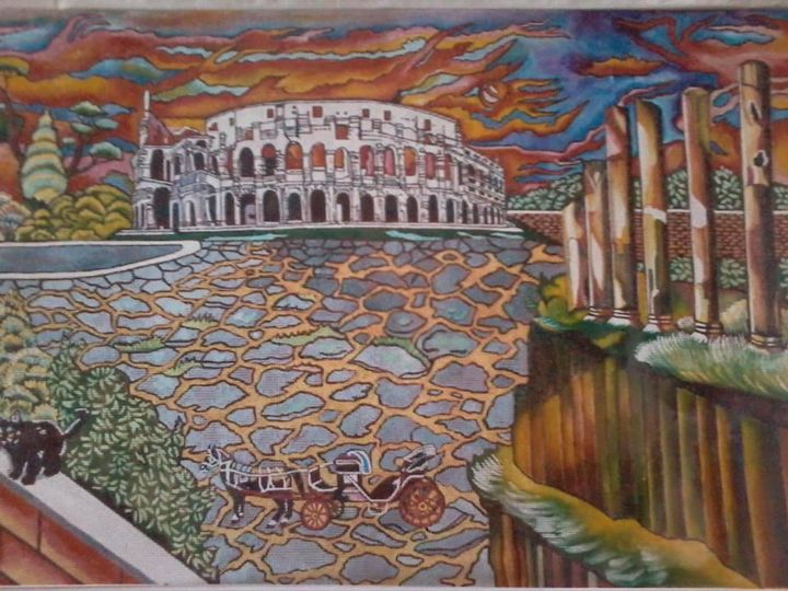 Painting titled "Colosseo e Fori Imp…" by Luca Martinoli, Original Artwork