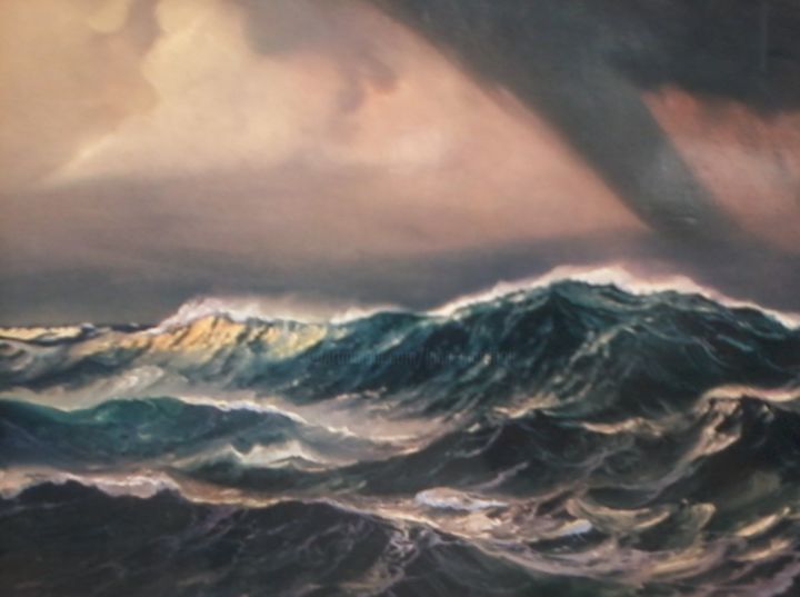 Painting titled "Mare in tempesta" by Luca Martinoli, Original Artwork, Oil