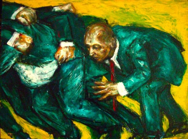 Painting titled "Second day at work" by Luca Palazzi, Original Artwork, Oil