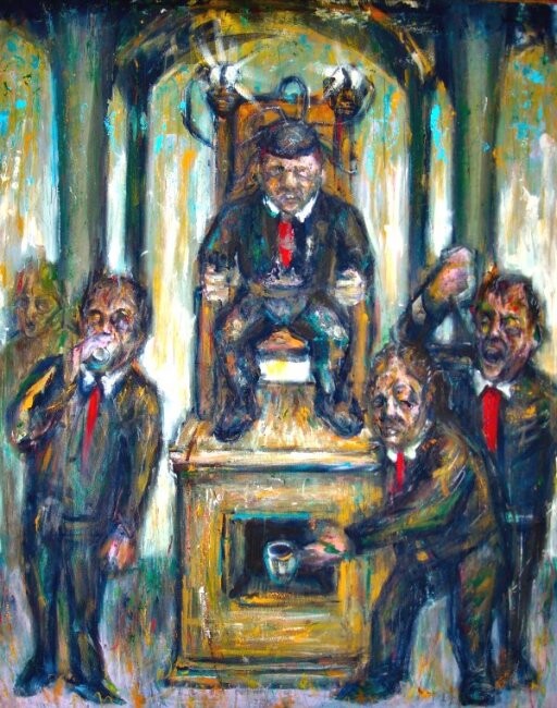 Painting titled "Coffee break" by Luca Palazzi, Original Artwork, Oil