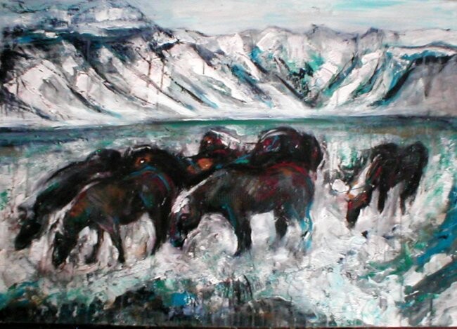 Картина под названием "Horses" - Luca Palazzi, Подлинное произведение искусства
