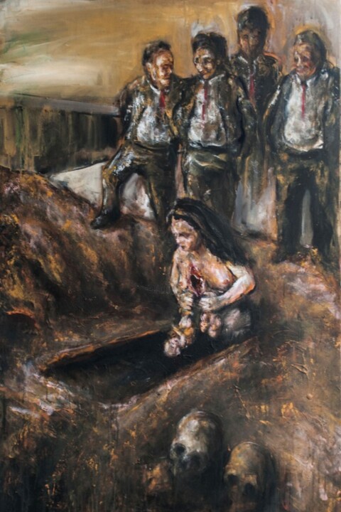 Malerei mit dem Titel "Holocaust" von Luca Palazzi, Original-Kunstwerk, Öl