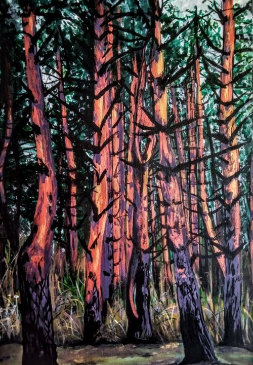 Painting titled "Golden pine" by Luca Radmanic, Original Art, Acrylic