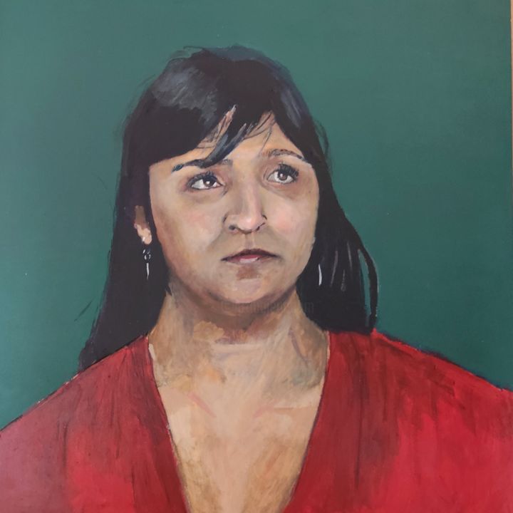 Peinture intitulée "Portrait en rouge" par Lucas Accary, Œuvre d'art originale, Acrylique