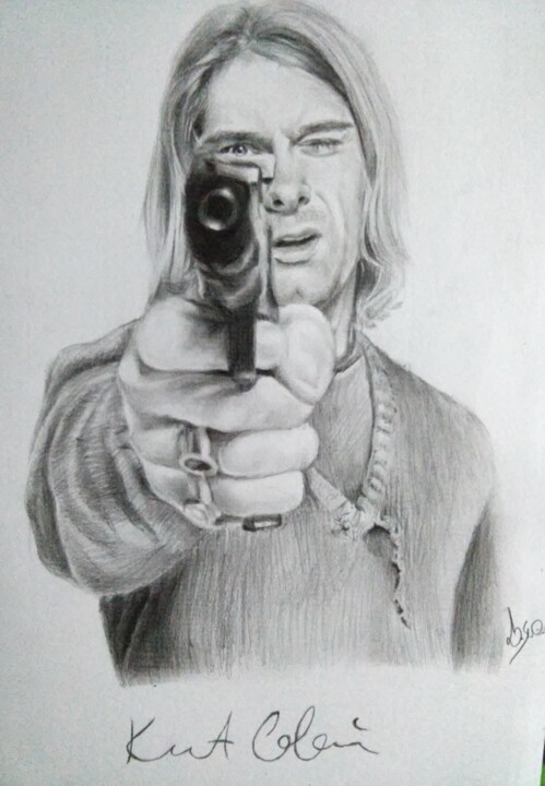 Drawing titled "Kurt Cobain Drawing" by Lucas Andrade, Original Artwork, Graphite