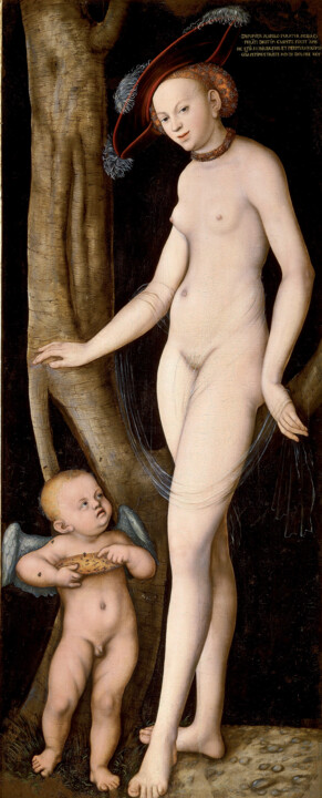 Painting titled "Venus and Cupid wit…" by Lucas Cranach The Elder, Original Artwork, Oil