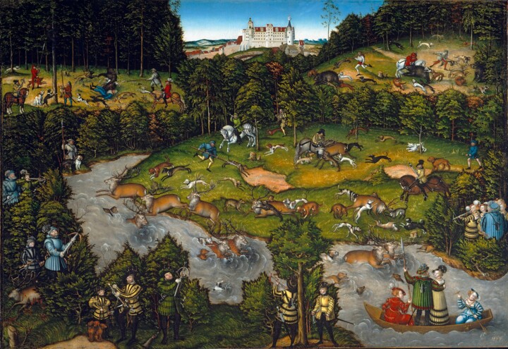 Malerei mit dem Titel "Hunting near Harten…" von Lucas Cranach The Elder, Original-Kunstwerk, Öl