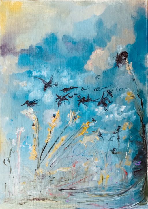 Painting titled "Crows" by Luca Zoccali, Original Art, Oil