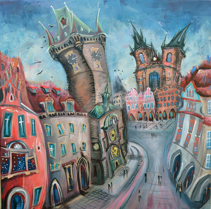 Painting titled "Prague Old Town" by Luccho, Original Artwork, Acrylic