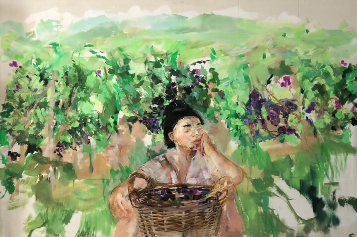 Painting titled "Grape" by Luce Lucia Horakova, Original Artwork, Oil
