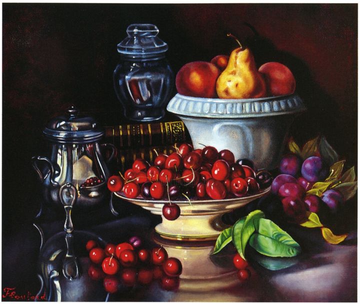 Painting titled "Nature morte aux ce…" by Charles Floutard, Original Artwork, Oil
