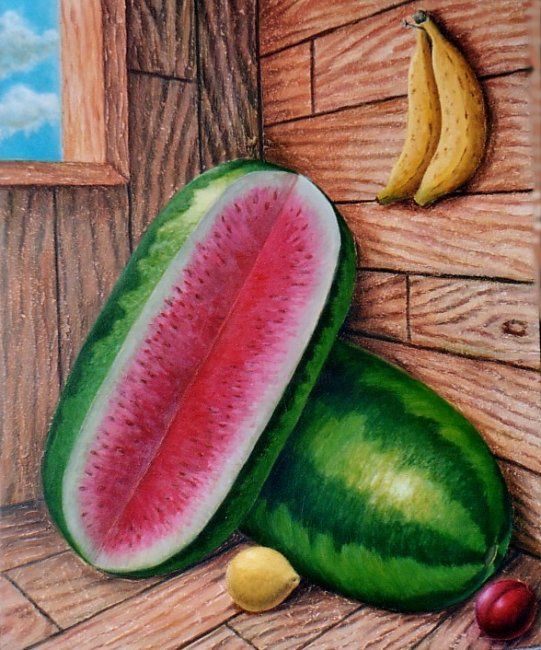 Painting titled "Coin aux fruits" by Luis Argumedes, Original Artwork