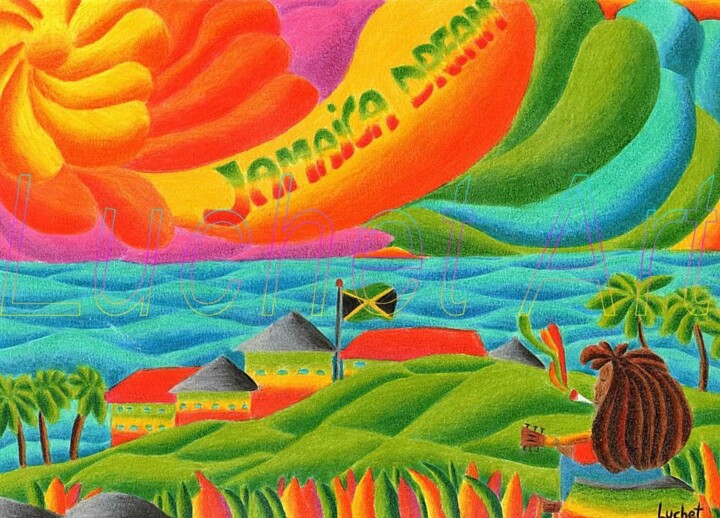 Pittura intitolato "Jamaica dream" da Luchet, Opera d'arte originale, Matite colorate