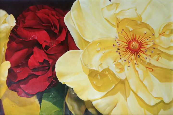 Pintura intitulada "''red and yellow''" por Vasyl Luchkiv, Obras de arte originais, Óleo