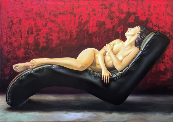 Картина под названием ""Woman on Red"" - Vasyl Luchkiv, Подлинное произведение искусства, Масло