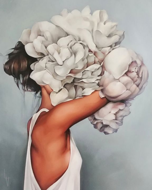 Картина под названием ""Women peonies "" - Vasyl Luchkiv, Подлинное произведение искусства, Масло