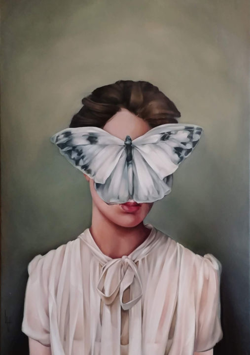 Peinture intitulée ""Woman butterfly"" par Vasyl Luchkiv, Œuvre d'art originale, Huile