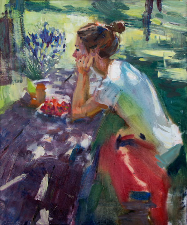 Painting titled "in the shade" by Oleksii Luchnikov, Original Artwork, Oil