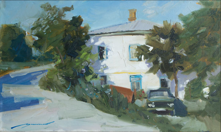 Malerei mit dem Titel "neighbor has "Lada"" von Oleksii Luchnikov, Original-Kunstwerk, Öl