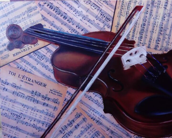 Painting titled "le violon" by Lucia Campos Lebacq, Original Artwork, Oil