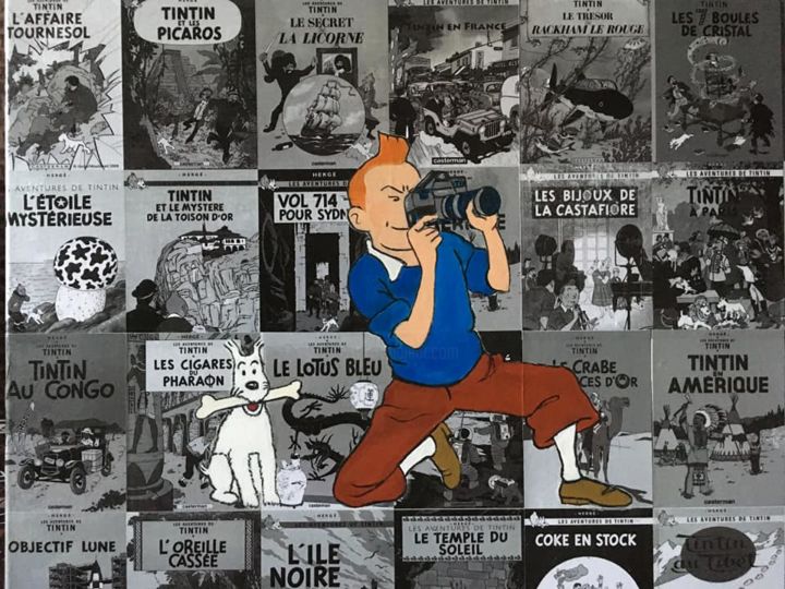 Pintura intitulada "tintin et milou" por Lucia Campos Lebacq, Obras de arte originais, Óleo