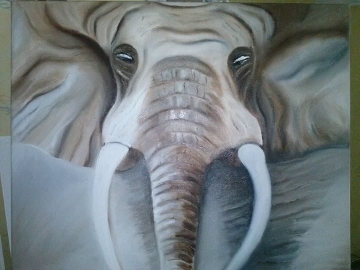 Pintura intitulada "Elephant d afrique" por Lucia Campos Lebacq, Obras de arte originais, Óleo