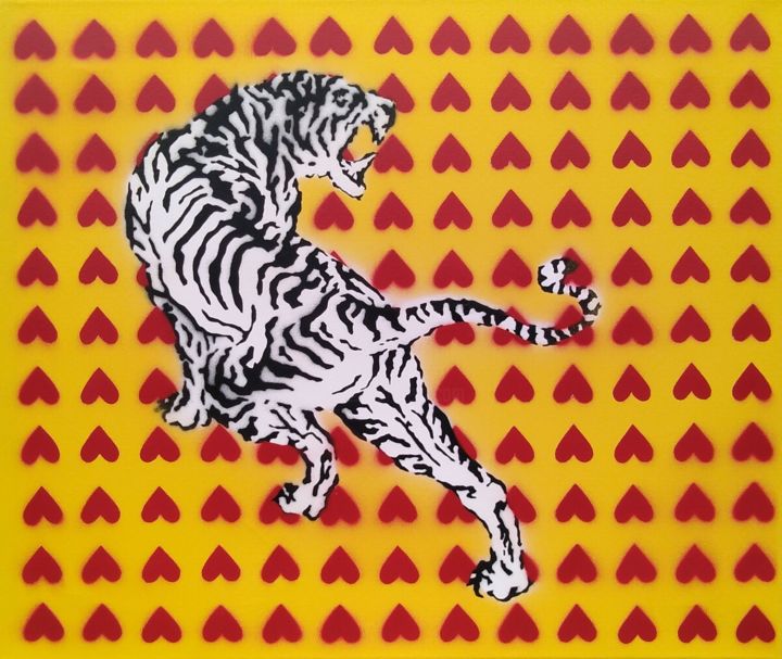Painting titled "tiger" by Lucia Krosnerová, Original Art, Spray paint