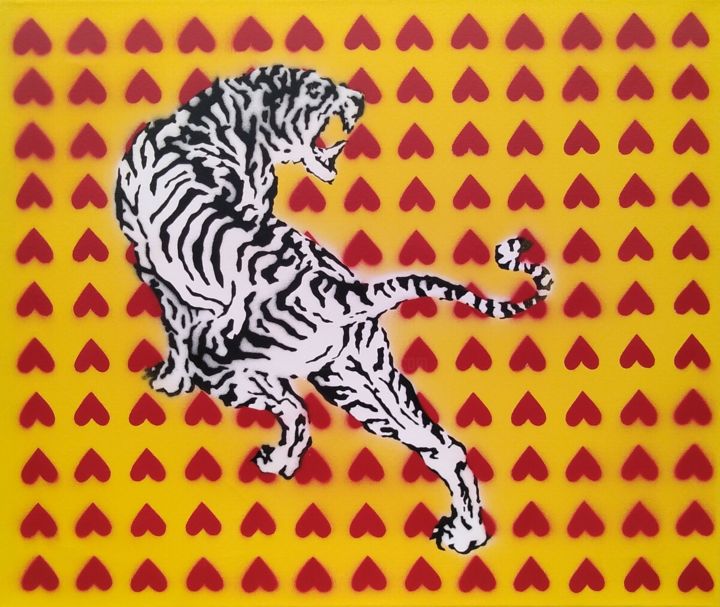 「tiger」というタイトルの絵画 Lucia Krosnerováによって, オリジナルのアートワーク, スプレー式塗料