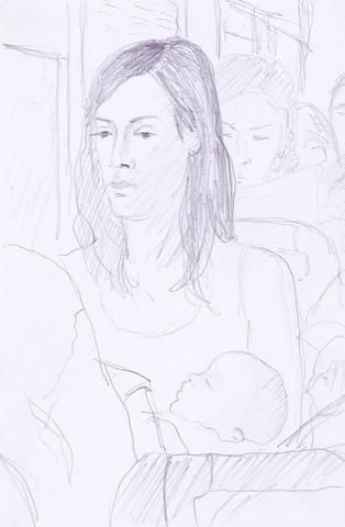 Dibujo titulada "Madre y bebé" por Lucía Iglesias, Obra de arte original