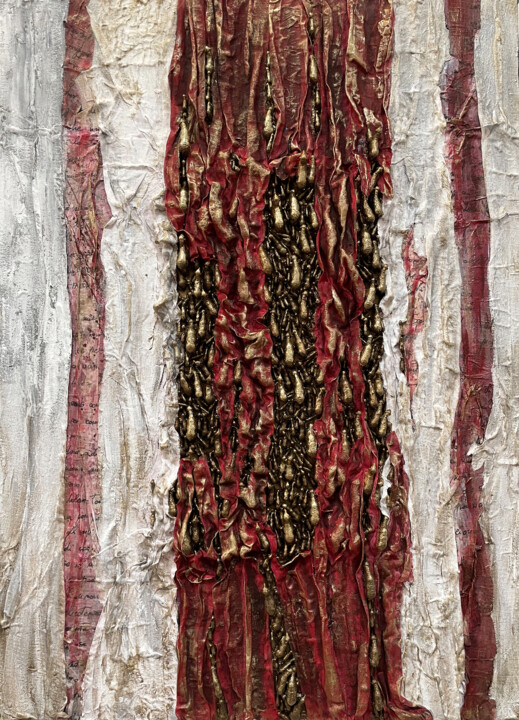 Painting titled "Red line" by Luciana Gallo, Original Artwork, Pigments Mounted on Wood Panel