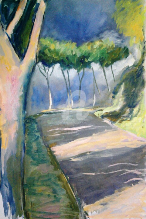 Pintura titulada "route d'Anguillara" por Luciana La Marca, Obra de arte original, Oleo
