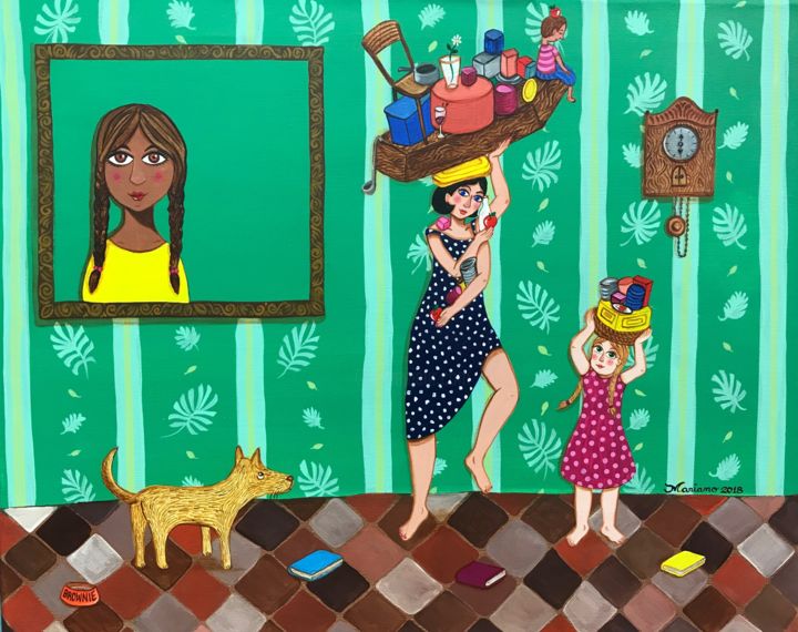 Painting titled "On our shoulders" by Luciana Mariano, Original Art, Acrylic