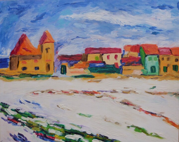 Painting titled ""Chiesa Sacra Famig…" by Luciano Basile, Original Artwork, Oil Mounted on Wood Stretcher frame