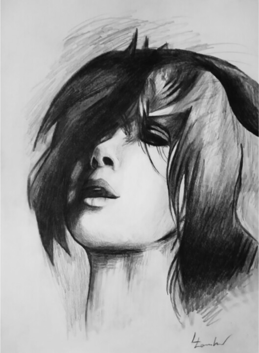 Drawing titled "Intensely" by Luciano Lombardi, Original Artwork, Pencil