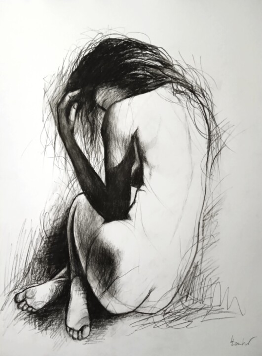 Drawing titled "Decode" by Luciano Lombardi, Original Artwork, Charcoal
