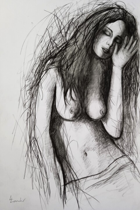 Drawing titled "I can feel you" by Luciano Lombardi, Original Artwork, Charcoal
