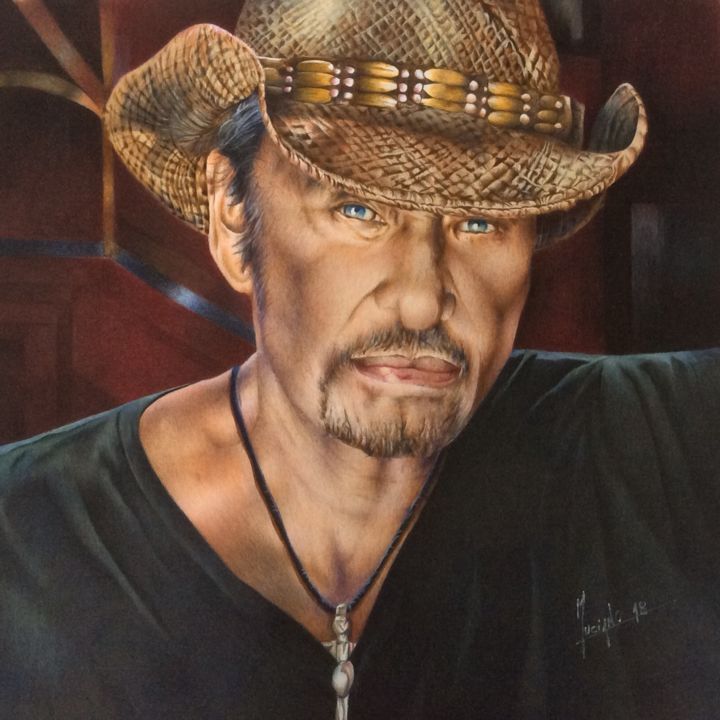Drawing titled "JOHNNY HALLIDAY" by Luciano Michel, Original Artwork, Pencil