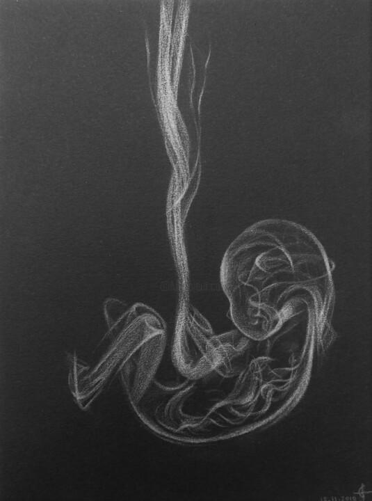 Drawing titled "Une forme de vie" by Lucie Geoffroy (Art en Vrac - Lucie Geoffroy), Original Artwork, Pencil