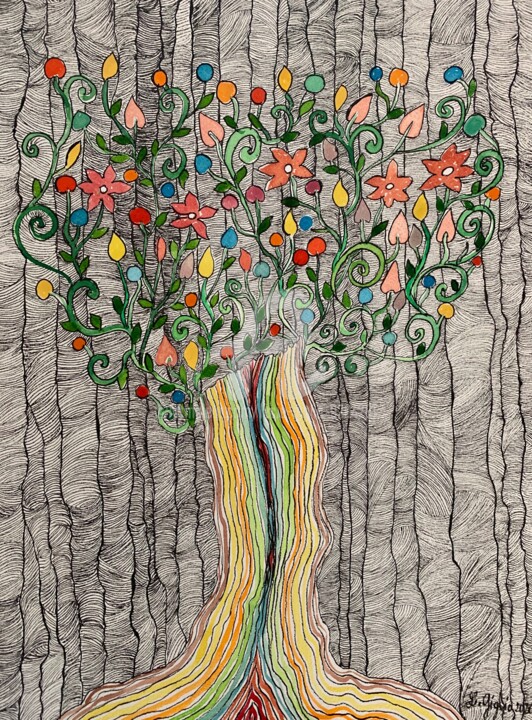Desenho intitulada "Arbre du printemps…" por Lucie Giglio, Obras de arte originais, Tinta