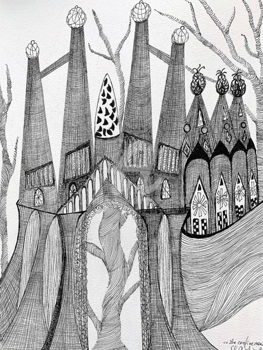 「Arbre sacré」というタイトルの描画 Lucie Giglioによって, オリジナルのアートワーク, インク