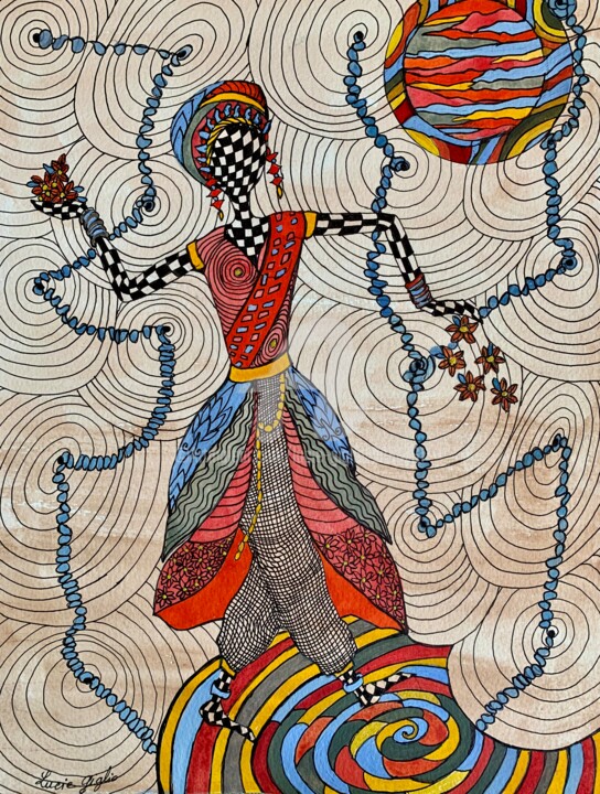 Rysunek zatytułowany „Danseuse Indienne” autorstwa Lucie Giglio, Oryginalna praca, Akwarela