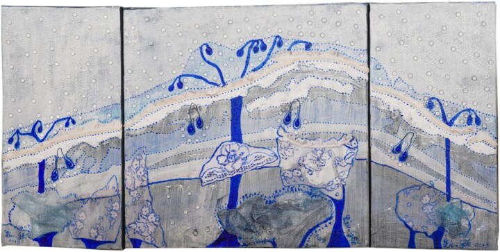 Peinture intitulée "Arbres bleus (Tript…" par Lucie Goubert (Liu-Gôé), Œuvre d'art originale, Acrylique Monté sur Châssis en…