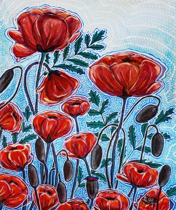 Peinture intitulée "Coquelicots" par Lucie Goubert (Liu-Gôé), Œuvre d'art originale, Acrylique Monté sur Châssis en bois