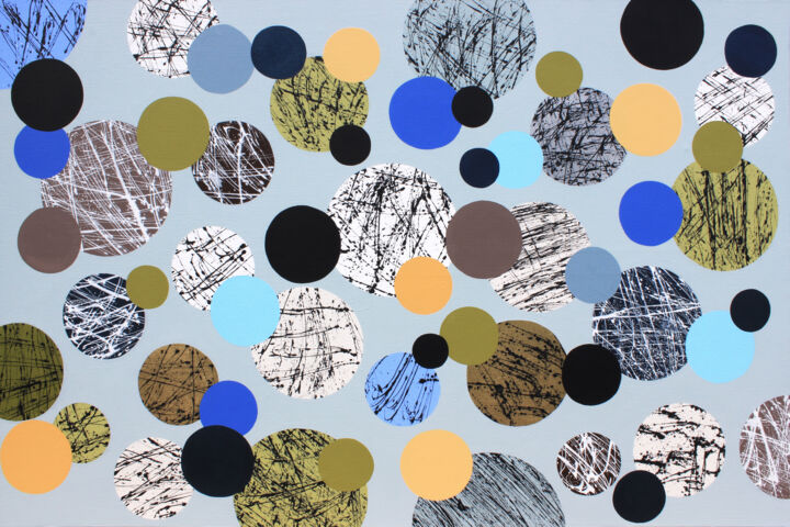 「Only dots 8」というタイトルの絵画 Lucie Jirkůによって, オリジナルのアートワーク, アクリル ウッドストレッチャーフレームにマウント