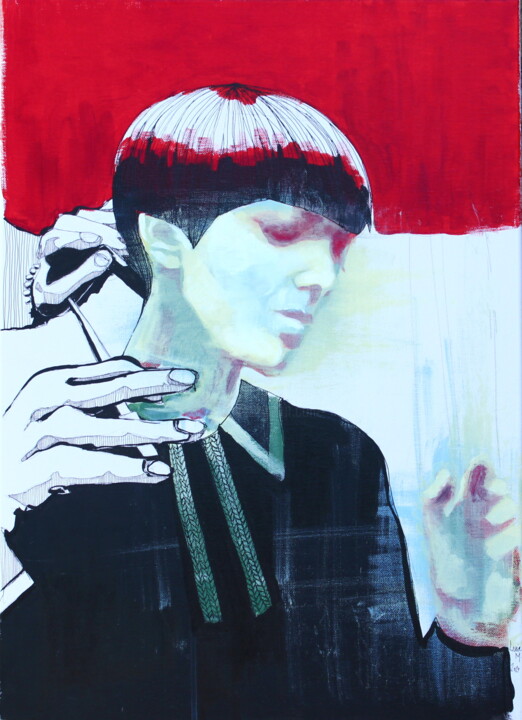 Painting titled "Mary Quant" by Lucie Marcillat, Original Artwork, Acrylic Mounted on Wood Stretcher frame