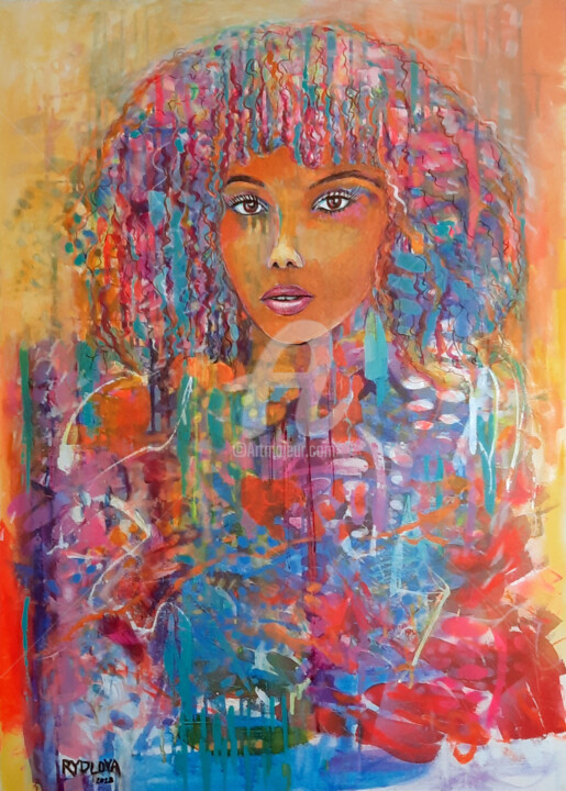 Painting titled "Radieuse" by Lucie Rydlova, Original Artwork, Acrylic Mounted on Wood Stretcher frame